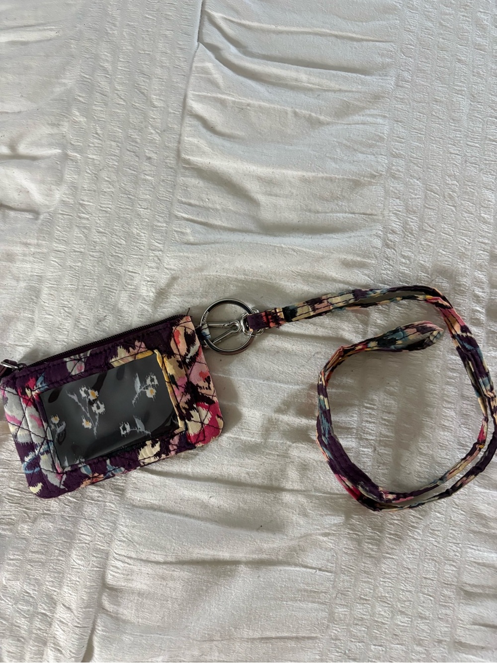 Vera Bradley Floral Pattern ID Wallet Lanyard in Purple, Pink, Yellow & Blue